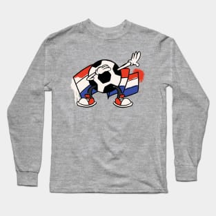 Dabbing Soccer Ball Cartoon Netherlands Dutch Flag Football Long Sleeve T-Shirt